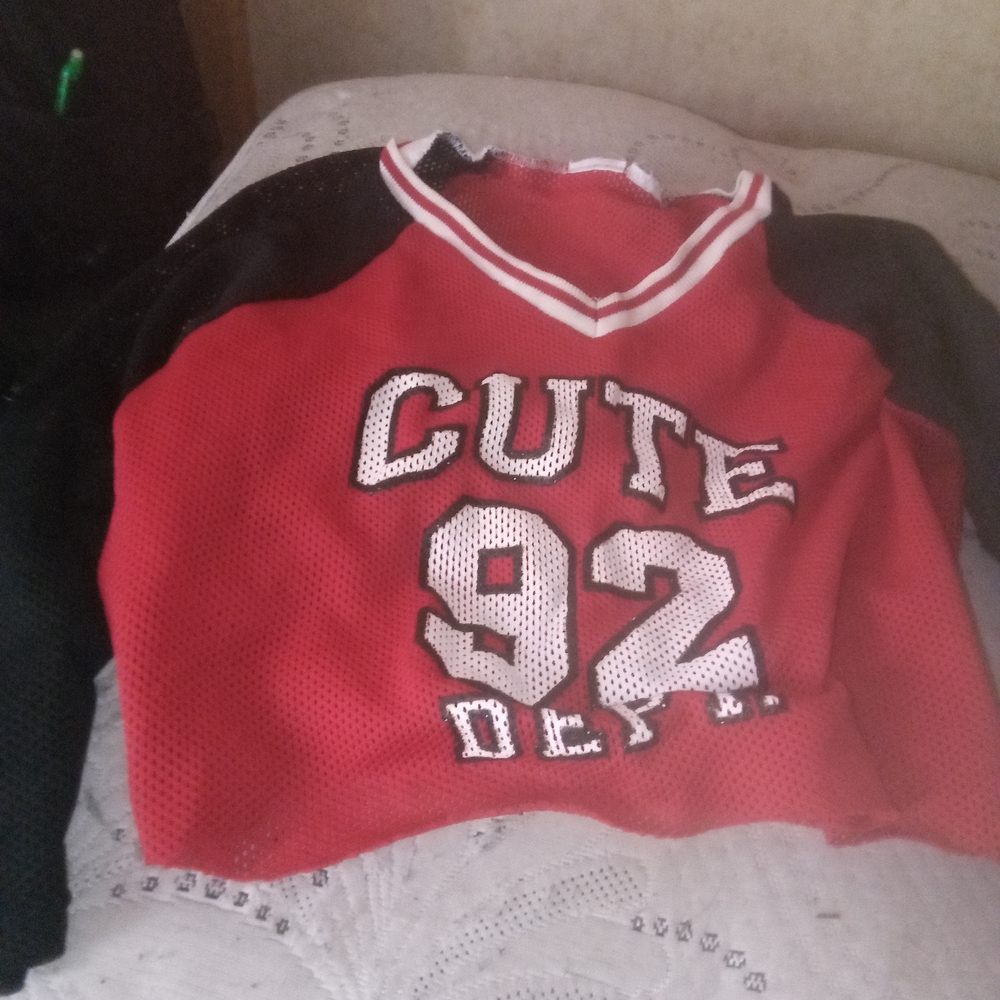 Red and Black Women's Jersey Top
